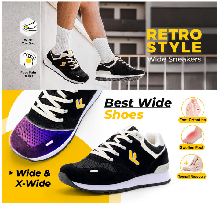 FitVille Men’s Sneakers Extra Wide Retro Running Shoes Lightweight Breathable