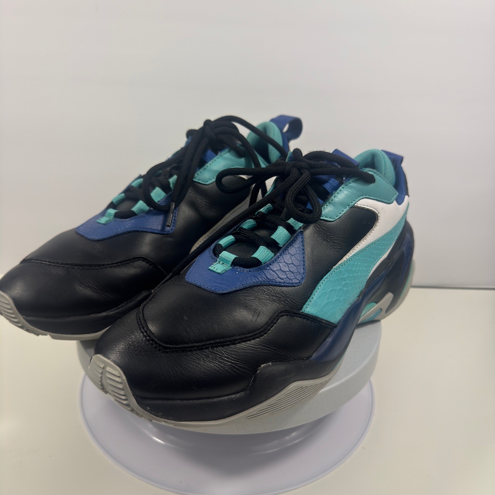 Puma Men Sneakers Leather Chunky Retro Colorblock Black Teal Athletic Fit US 12