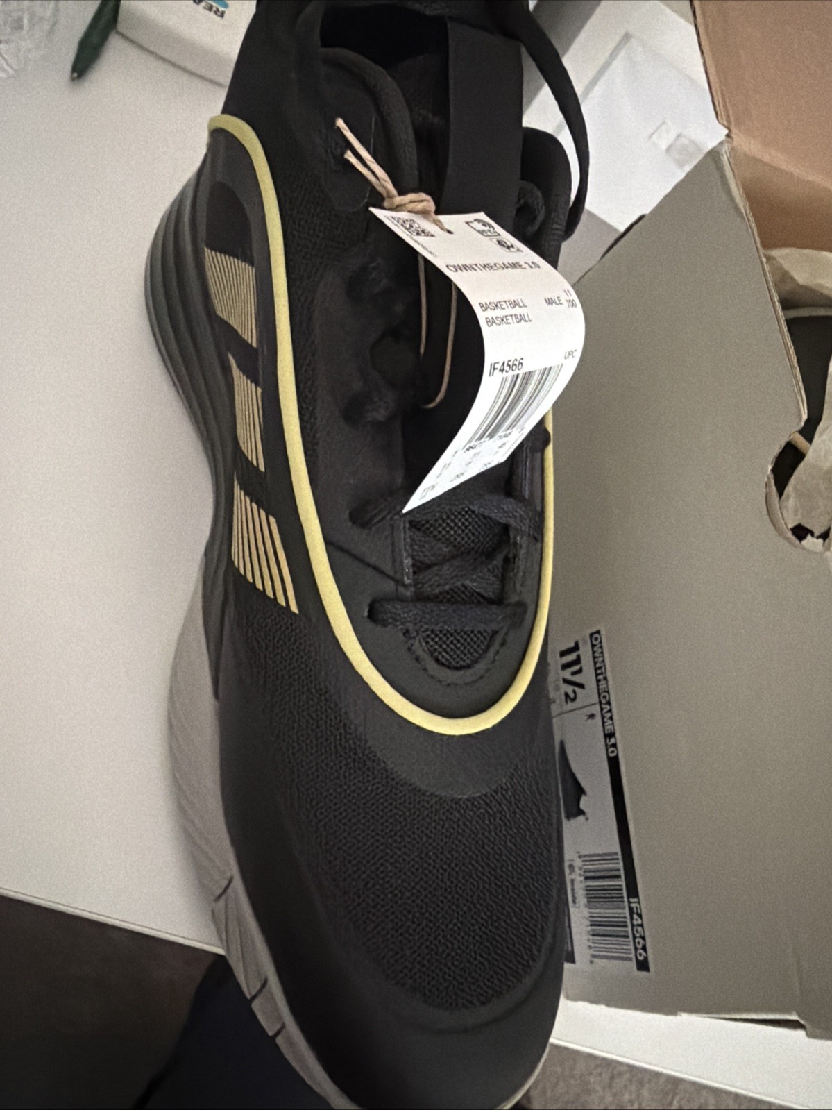 Adidas Own The Game 3.0 Men’s # 6.5 Core Black Gold Basketball Shoes IF4566 New