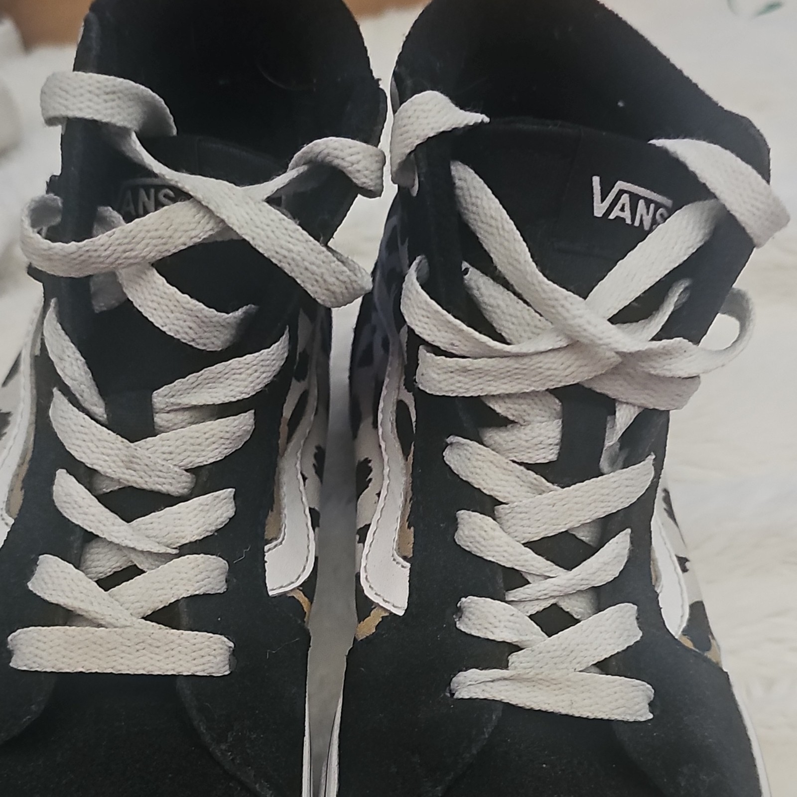 VANS Sk8-Hi High-Top Animal Print Leather Lace-Up Sneakers Black White Purple