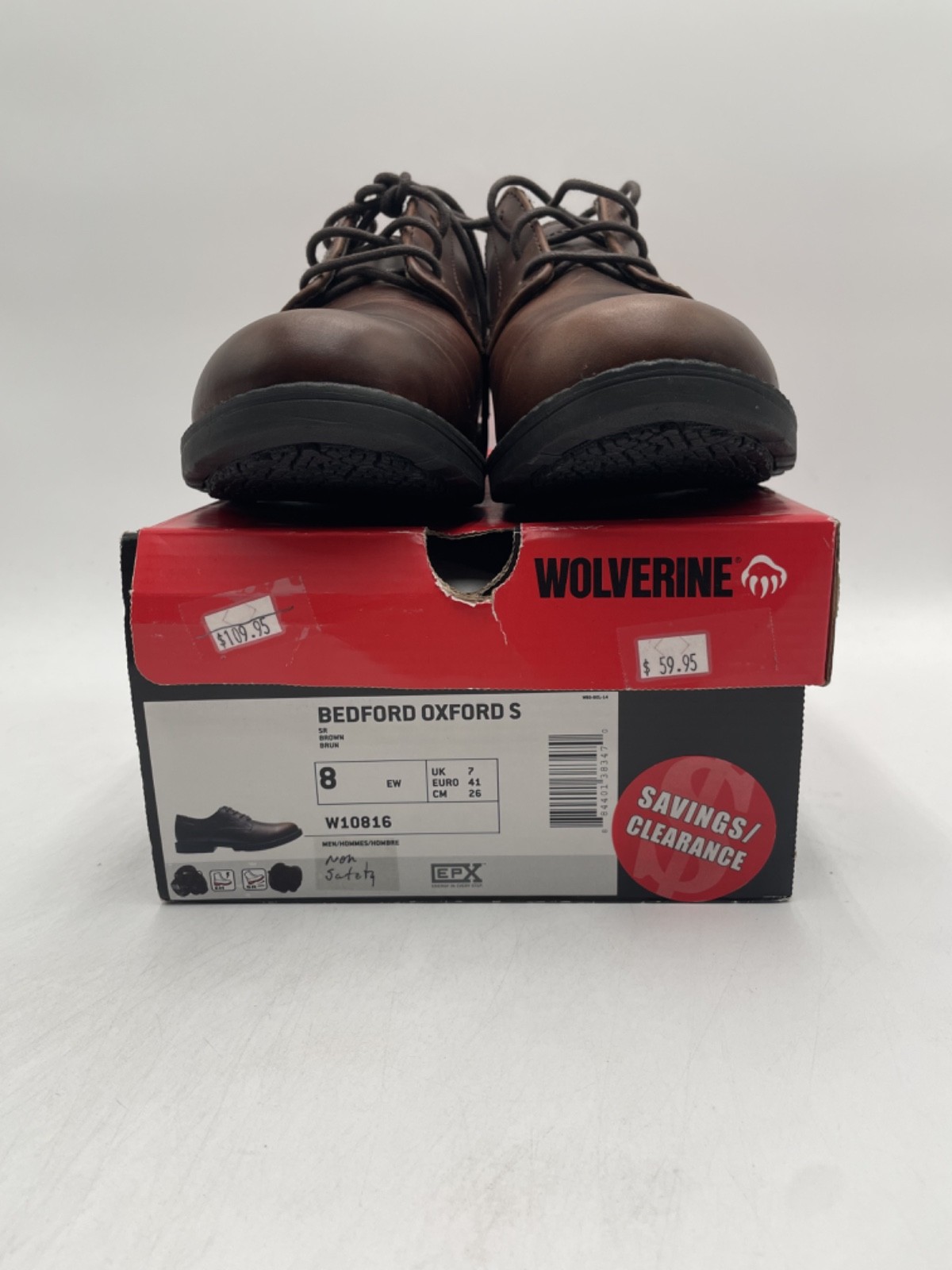 WOLVERINE BEDFORD OXFORDS Men’s NEW Work Shoe Brown US Size 8 EW NIB
