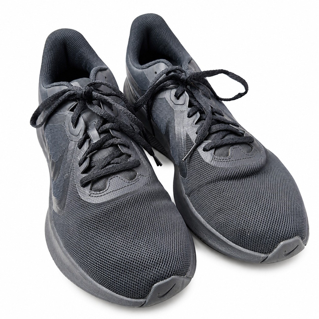NIKE Downshifter Road Running Sneaker Mens Sz 12 Triple Black Mesh Athleisure