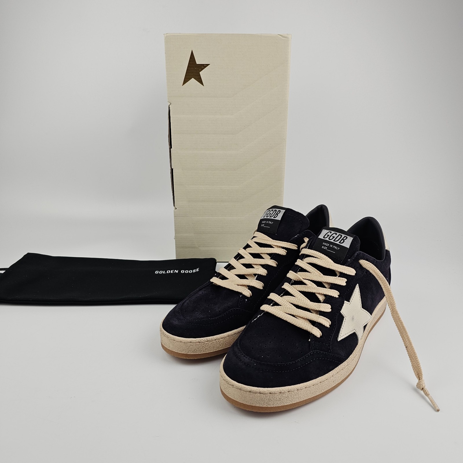 GOLDEN GOOSE Ball Star Men’s White/Blue Suede Low Top Sneakers New