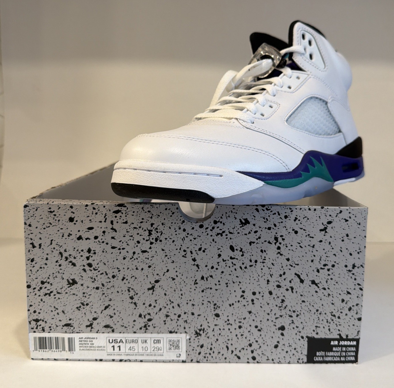 Air Jordan 5 Retro Grape 2025 OG White Emerald HQ7978-100 Size 11 Missing Lid