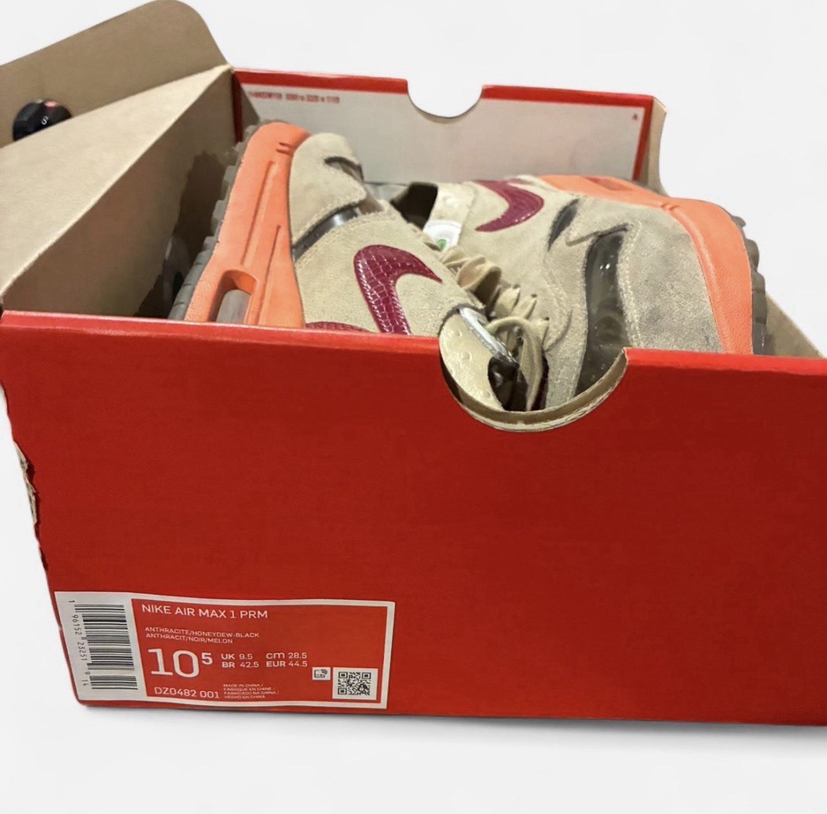 Nike Air Max 1 PRM CLOT Men’s Low Top Sneakers Beige Orange Burgundy