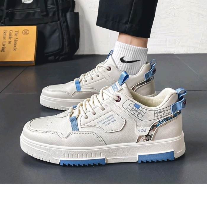 Unisex Adults White/Blue Colorblock Low Top Lace-Up Athletic Sneakers