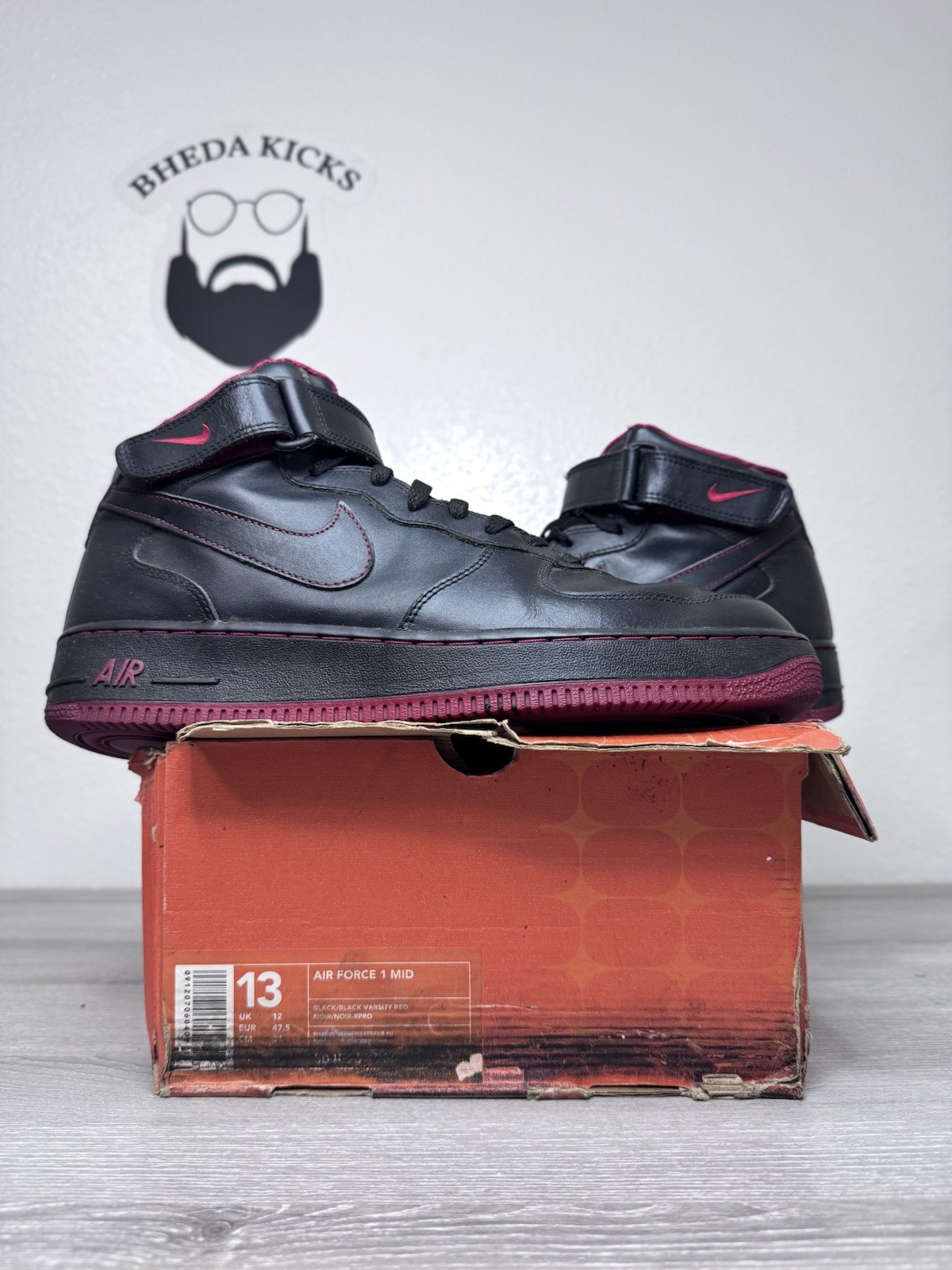 Size 13 – Nike Air Force One Mid Black Red (2002) 304096-005 Vintage Preowned