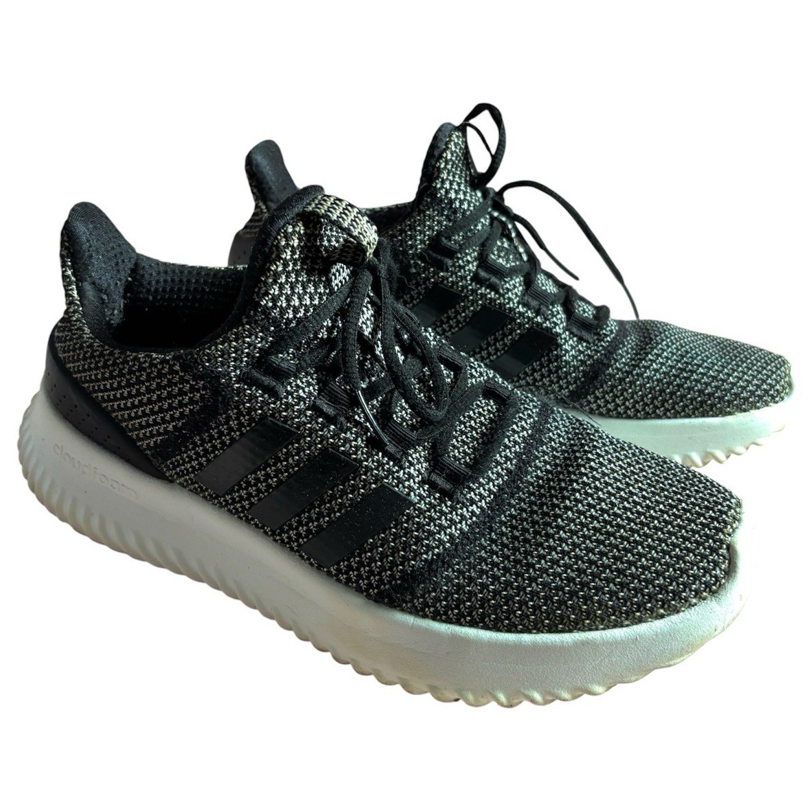 adidas Cloudfoam Men’s Low Top Lace Up Knit Athletic Sneakers Black Gray White