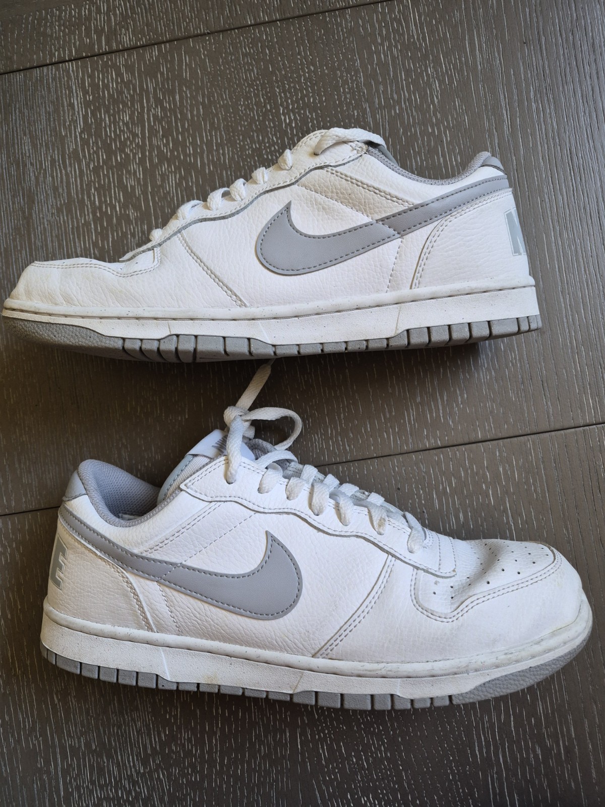 Nike Big Low 355152 106 White Wolf Grey Vegan Leather Low Top Athleisure Size 11
