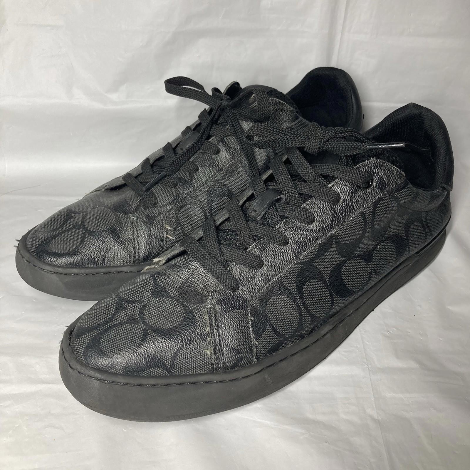 Men’s 13 Coach Designer Signature Monogram Clip Low Top Sneakers Charcoal Black